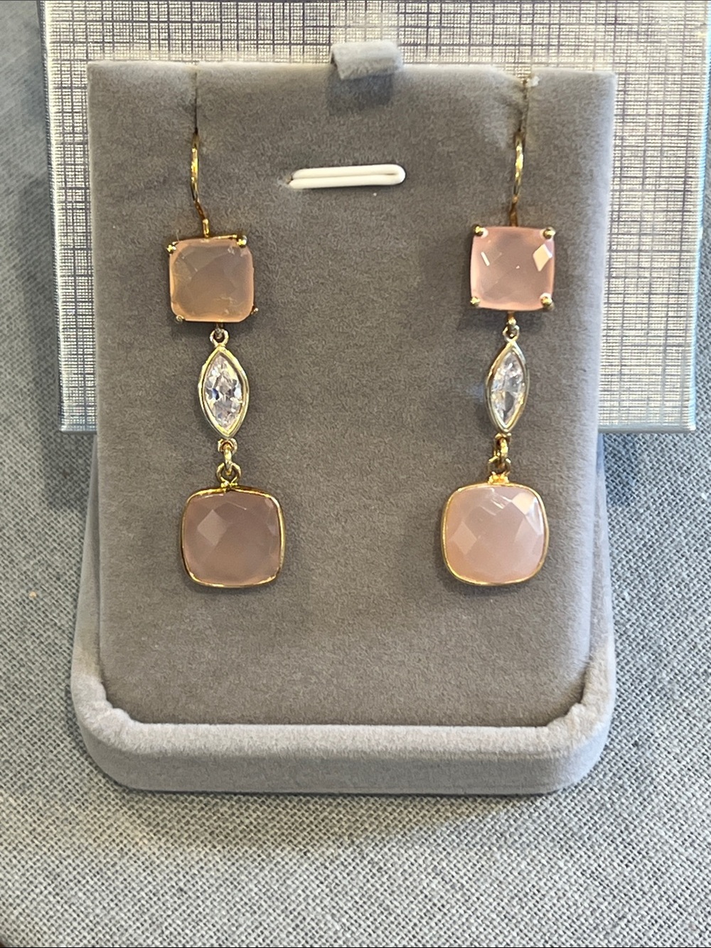Gold Drop Earrings with Pink Gemstones